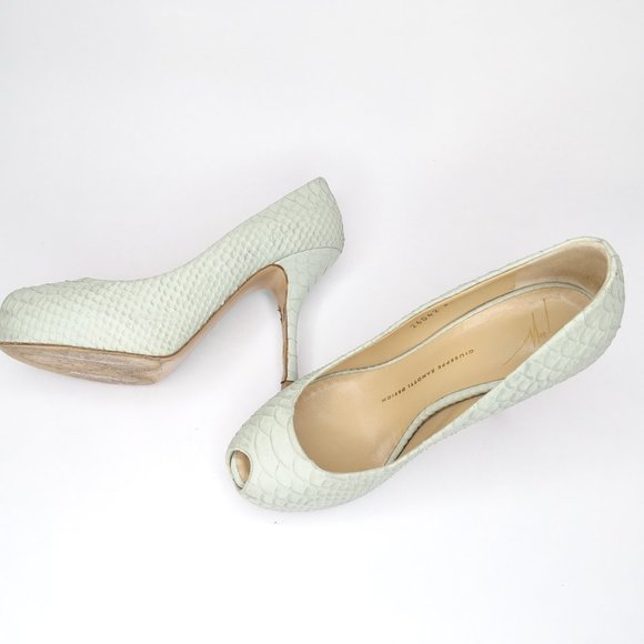 Giuseppe Zanotti  Leather Snakeskin Peep Toe Pumps - Picture 12 of 14